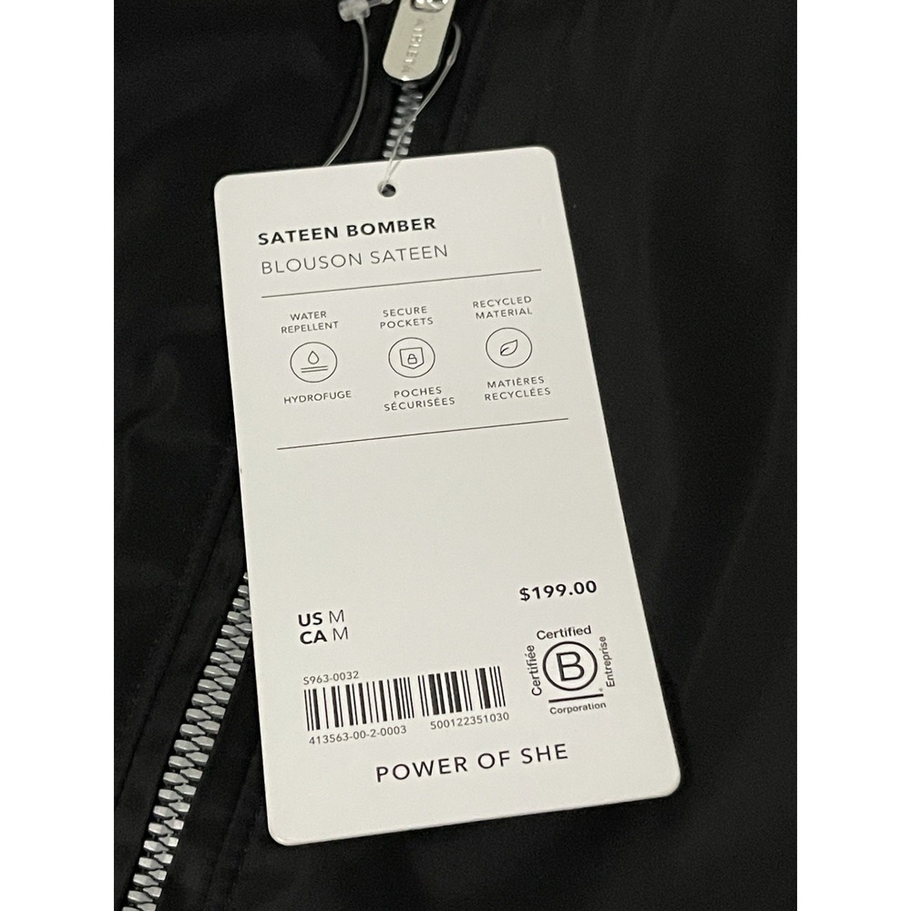 NWT ATHLETA SATEEN BOMBER JACKET COAT BLACK SIZE M $199 - Picture 3 of 10